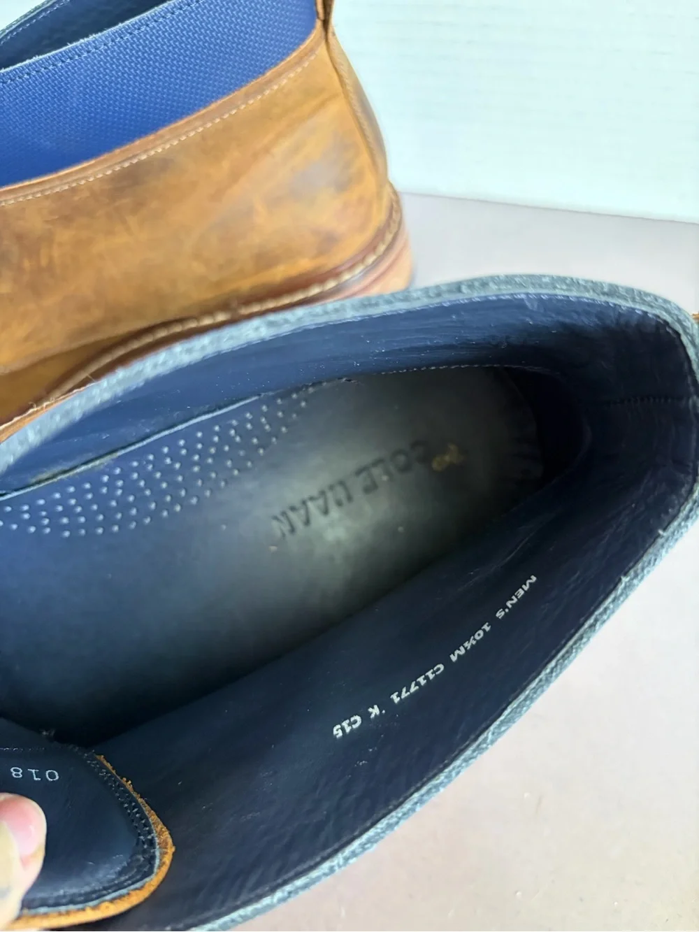 Cole Haan Brown Leather Chukka Boots with Navy Collar